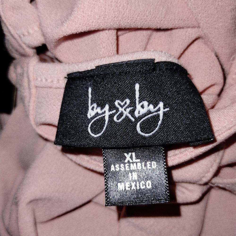 By & By NWT pale pink short sleeve blouse, v neck chocker neck - Picture 2 of 8